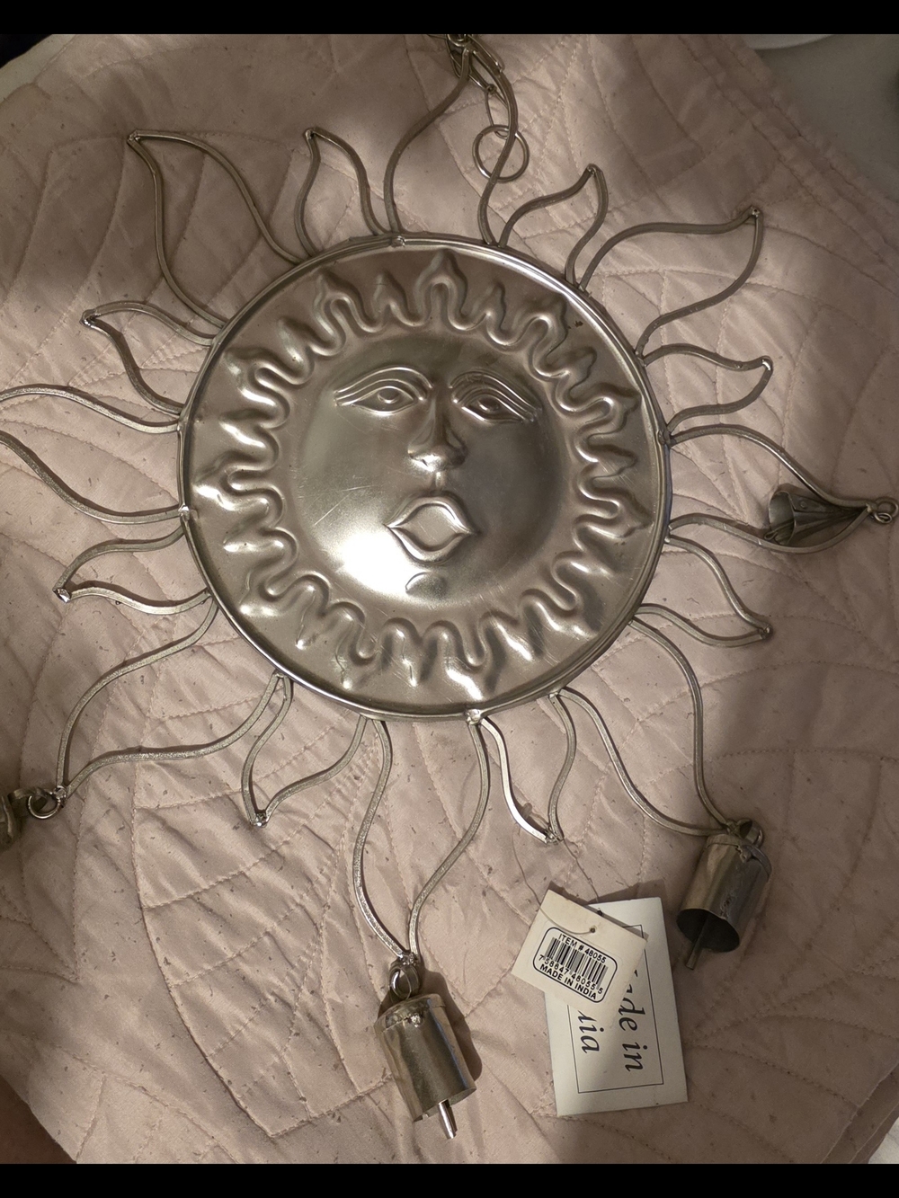Metallic Silver Sun Wall Decor with Wind Chimes